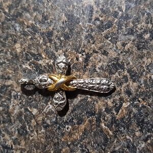Vintage Silver and Gold Tone Ornate Cross Pendant